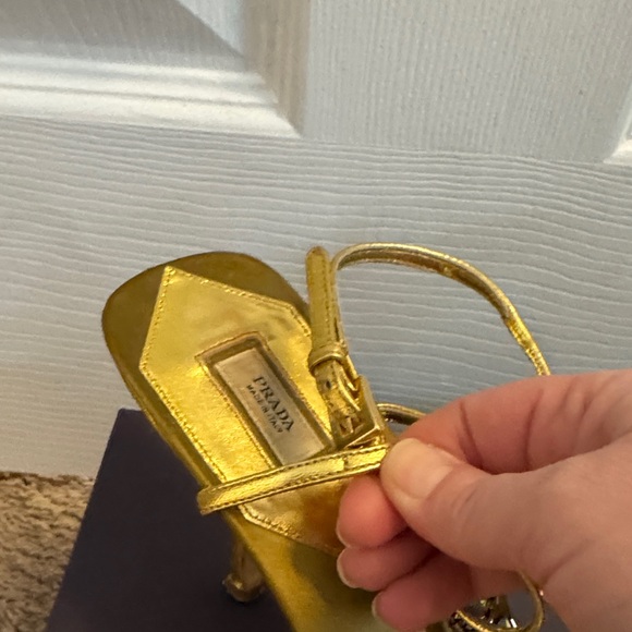Prada Metallic Gold Jeweled Strappy Heels - Picture 4 of 9